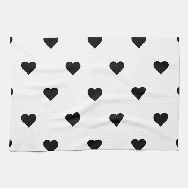 Linge De Cuisine Noir et blanc mignon Motif de coeur simple (Horizontal)