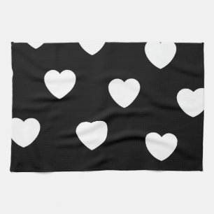 Linge De Cuisine Noir et blanc mignon Motif de coeur simple