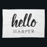 Linge De Cuisine Noir Et Blanc Minimal Moderne Bonjour Et Vous Nom<br><div class="desc">Noir Et Blanc Minimal Moderne Bonjour Et Vous Nom</div>