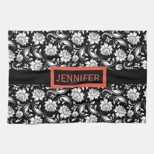 Linge De Cuisine Noir et blanc Vintage Damas florales