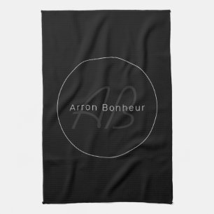Linge De Cuisine Noir et gris moderne Nom et monogramme du Cool