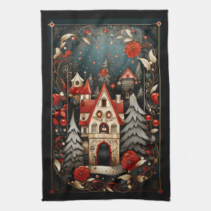 Linge De Cuisine Noir et rouge Moderne Design de Noël Abstrait