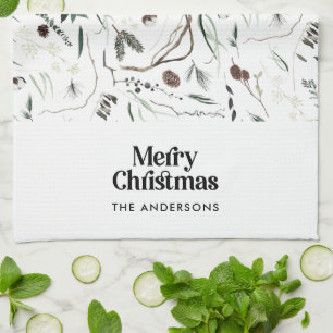 Linge De Cuisine Noir moderne élégante aquarelle botanique rustique