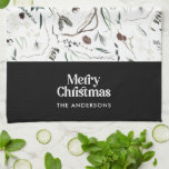Linge De Cuisine Noir moderne élégante aquarelle botanique rustique<br><div class="desc">Noir moderne élégant rustique aquarelle séchée botanique floral teintes muet de Noël design.</div>