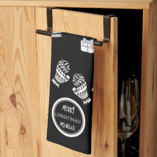 Linge De Cuisine Noir moderne et blanc Personnalisé