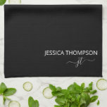 Linge De Cuisine Noir moderne Simple Script Girl Monogramme Nom<br><div class="desc">Customisé monogrammed simple nom de script et initial moderne et élégant girly stylish noir et blanc Ajouter votre nom avec Girly Grey Initiales. Ce set de serviettes de cuisine personnalisé est parfait pour Sweet 16, 1er, 21e, 30e, 40e, 50e, 60e, 70e, Anniversaire, Mariages, Fête Favor, Cadeau de Vacances, Quinceanera, Graduation,...</div>