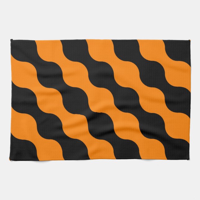 Linge De Cuisine Noir, Orange Retro Circles Motif Art (Horizontal)