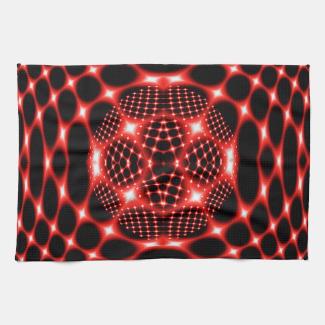 Linge De Cuisine Noir rouge de néon fractal (Horizontal)