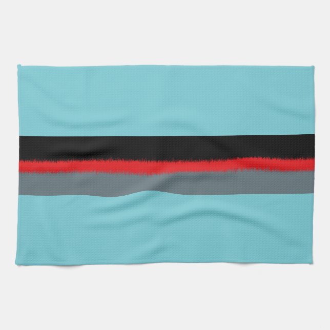 Linge De Cuisine Noir Rouge Turquoise Gris Rayures (Horizontal)