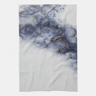 Linge De Cuisine Noix d'encre bleu foncé et or