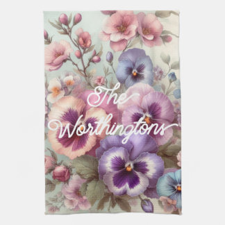 Linge De Cuisine Nom Aquarelle Vintages Pansies Fleurs Pastels