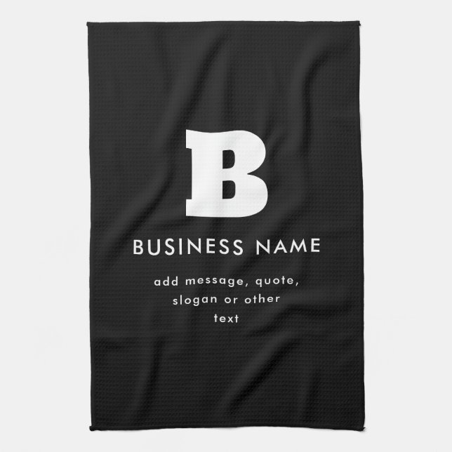Linge De Cuisine Nom commercial modifiable et Slogan | Noir & Blanc (Vertical)