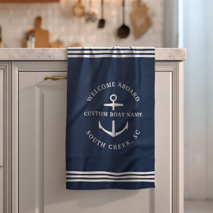 Linge De Cuisine Nom de bateau personnalisé moderne Bienvenue à bor