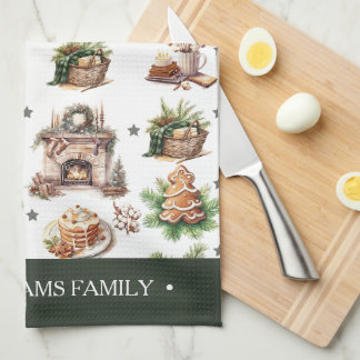 Linge De Cuisine Nom de famille Aquarelle Noël