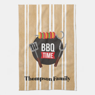 Linge De Cuisine Nom de famille BBQ temps Illustration moderne rayu