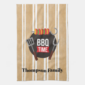 Linge De Cuisine Nom de famille BBQ temps Illustration moderne rayu