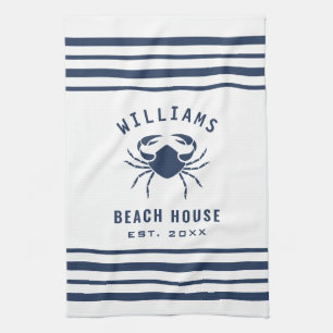 Linge De Cuisine Nom de famille Beach House Crabe Bleu Marine Et Bl