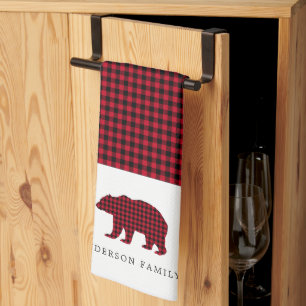 Linge De Cuisine Nom de famille de l'ours de Noël rustique