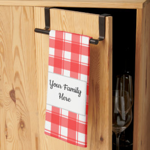 Linge De Cuisine Nom de famille Editable Red White Retro Plaid Patt