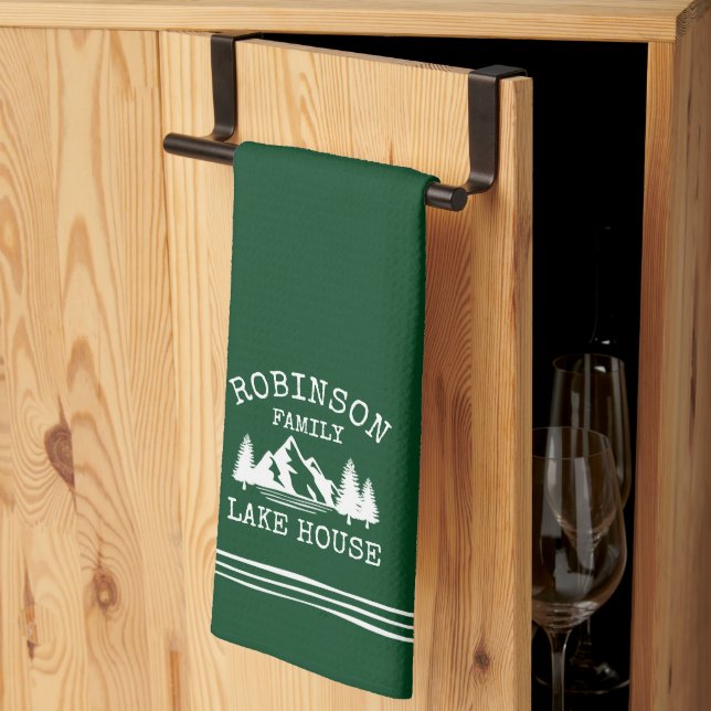 Linge De Cuisine Nom de famille Lake House Trees Forest Green (Pliage en tiers)