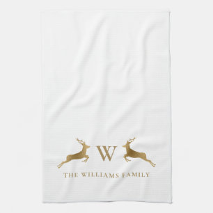Linge De Cuisine Nom de famille Monogram Gold Deer