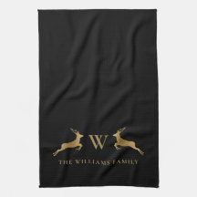 Nom de famille Monogram Gold Deer Black