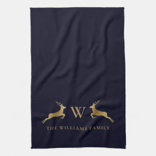 Linge De Cuisine Nom de famille Monogramme Gold Devoir Midnight Nav