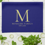 Linge De Cuisine Nom de famille Monogramme Marine bleu couleur soli<br><div class="desc">Télécharger sur mesure Ajouter votre photo ou logo Texte Élégant Moderne Cute Monogram Cuisine & Dining / Table & Cuisine Linge/ Nom de famille initial Modèle Or Monogramme Marine Couleur Solide Serviette de cuisine.</div>