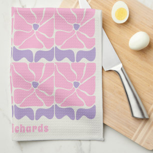 Linge De Cuisine Nom de fleur rose violet rétro doux