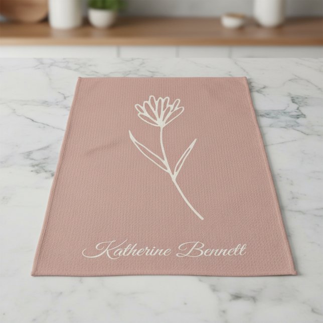 Linge De Cuisine Nom de fleur simple rose poussiéreuse élégante (Créateur téléchargé)