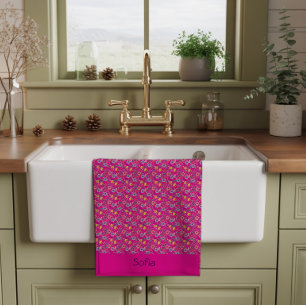 Linge De Cuisine Nom de motif de fleur sauvage simple rose