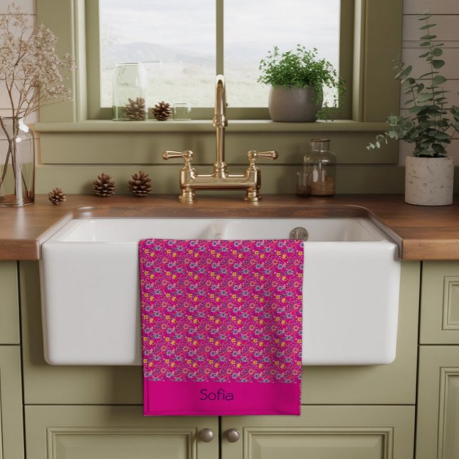 Linge De Cuisine Nom de motif de fleur sauvage simple rose (Créateur téléchargé)