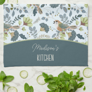 Linge De Cuisine Nom de motif de fleurs et d'oiseaux rétro boho