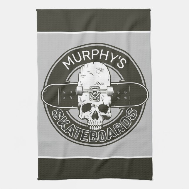 Linge De Cuisine NOM DE Patinage Personnalisé Skull Skateboard Skat (Vertical)