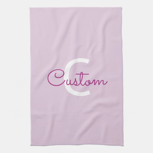 Linge De Cuisine Nom de script & monogramme | Magenta & Violet clai (Vertical)