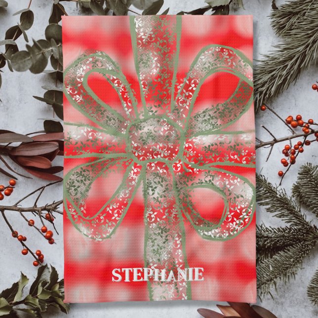 Linge De Cuisine Nom de vacances personnalisé plaid rouge blanc ver (Créateur téléchargé)