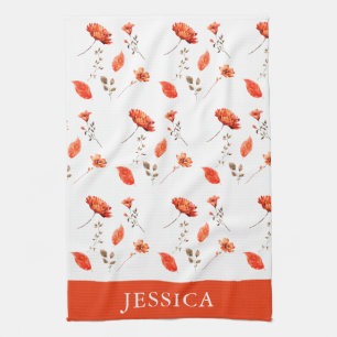 Linge De Cuisine Nom du Fleur sauvage d'aquarelle orange