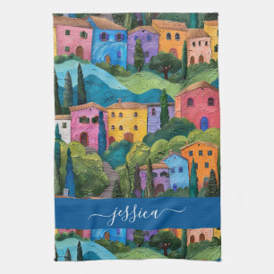Linge De Cuisine Nom du script motif de la toscane colorée