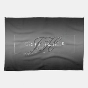 Linge De Cuisine Nom élégant & Initiales monogrammées Noir & Gris