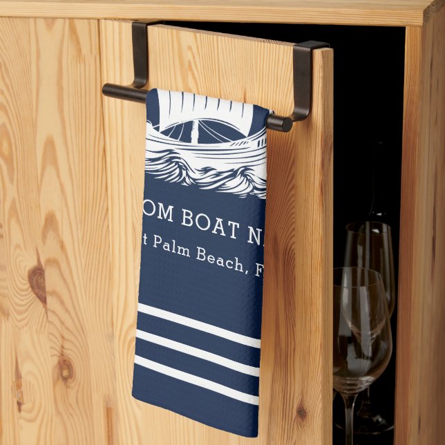 Linge De Cuisine Nom et logo du bateau Nautique moderne (Pliage en tiers)