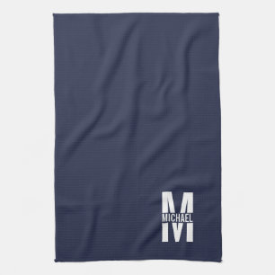 Linge De Cuisine Nom et monogramme personnalisé en bleu marine
