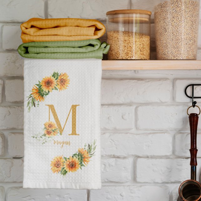 Linge De Cuisine Nom floral rustique monogrammed personnalisé (Créateur téléchargé)