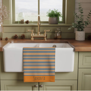 Linge De Cuisine Nom géométrique diagonal vintage orange gris