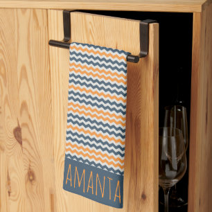 Linge De Cuisine Nom gris orange géométrique en diagonale vintage