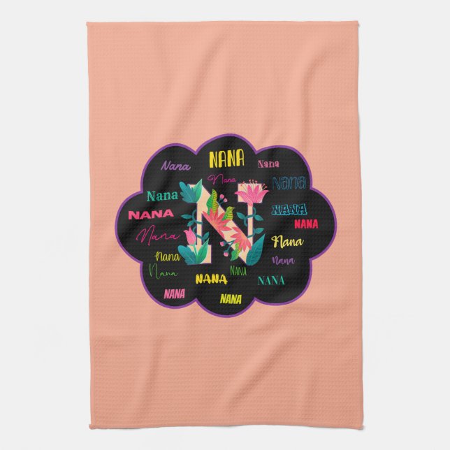 Linge De Cuisine Nom initial floral de Nana Fleur (Vertical)