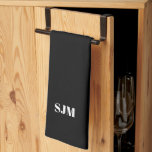 Linge De Cuisine Nom initial minimaliste de monogramme personnalisé<br><div class="desc">Simple minimaliste élégant moderne noir et blanc Personnalisé monogramme initiales nom serviette de cuisine personnalisée</div>