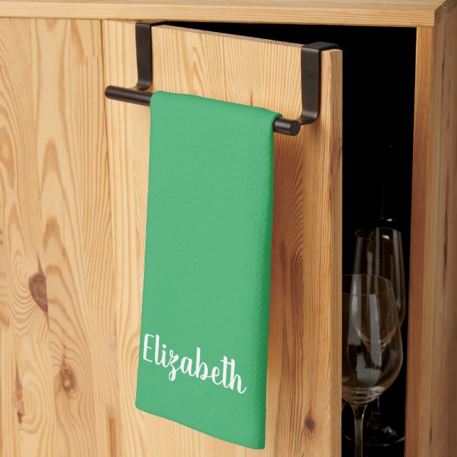 Linge De Cuisine Nom manuscrit personnalisé Couleur solide vert de  (Pliage en tiers)