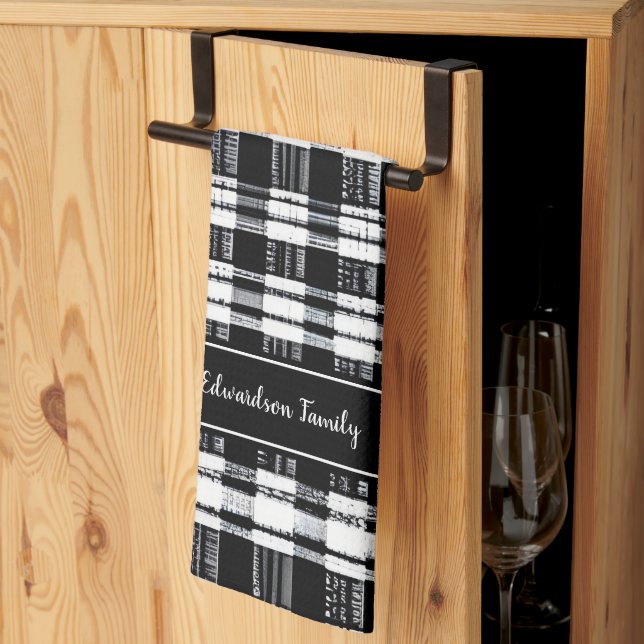 Linge De Cuisine Nom monogramme de platine de buffle noir et blanc (Pliage en tiers)