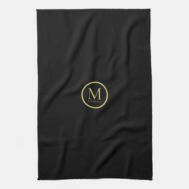 Linge De Cuisine Nom Monogramme Personnalisé Modèle Noir Et Or (Vertical)