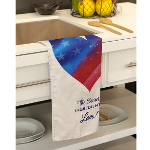 Linge De Cuisine Nom Motif patriotique coloré Cœur et citation